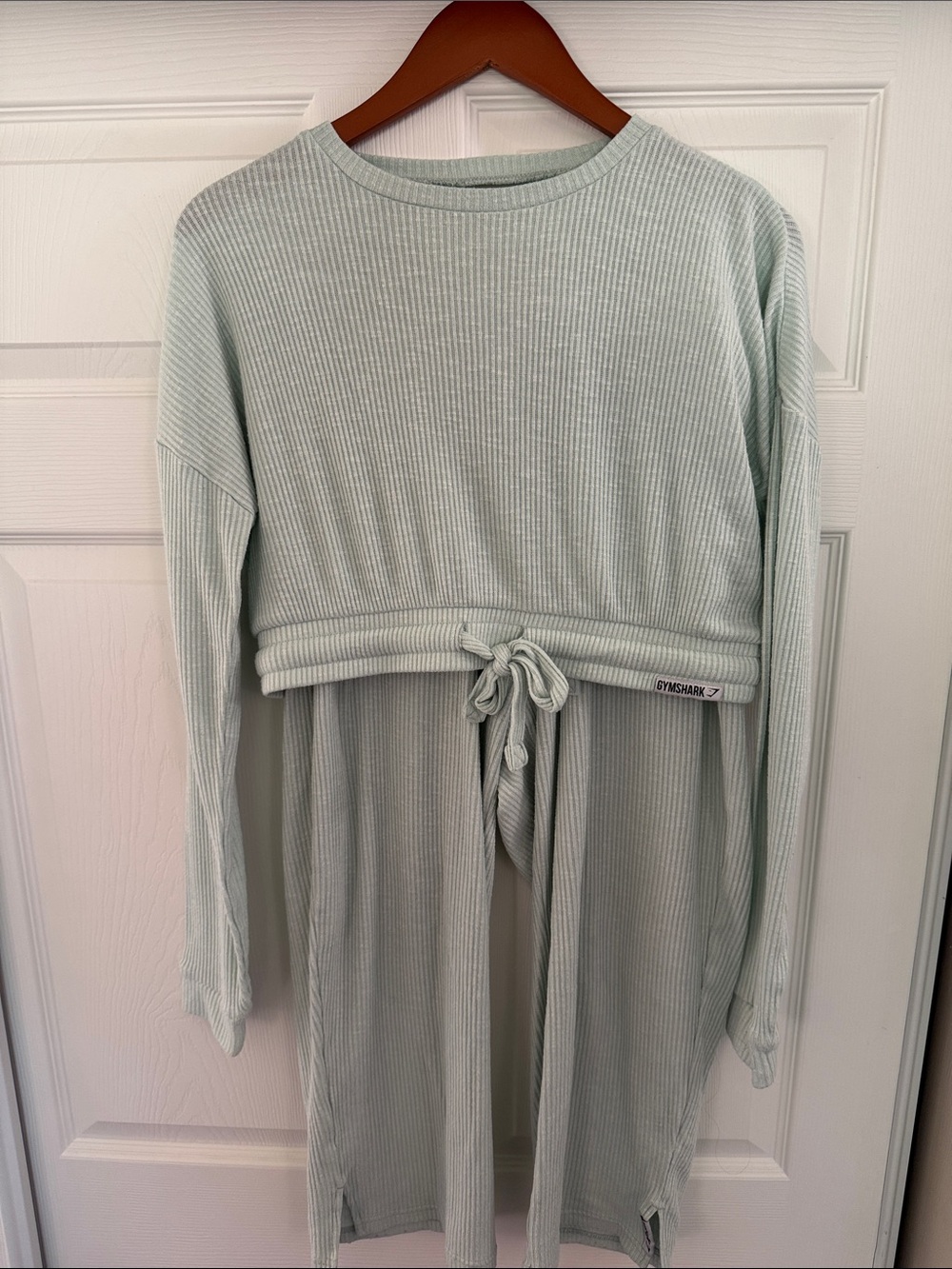 Gymshark Ribbed Long-Sleeve Drawstring Crop Top in Mint